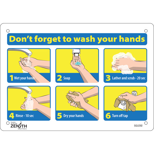 SGU292 Enseigne avec pictogramme "Don't Forget to Wash Your Hands", 7" x 10", Aluminium, Anglais avec pictogramme