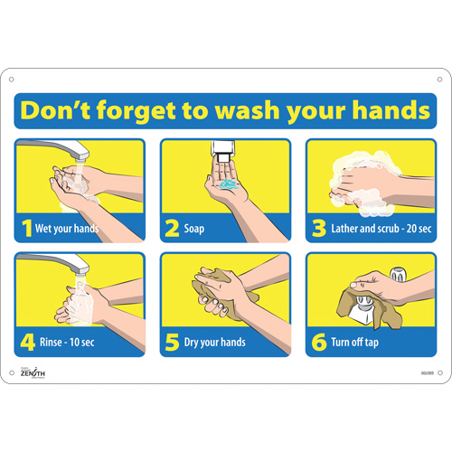 SGU303 "Don't Forget to Wash Your Hands" Pictogram Sign, 14" x 20", Aluminum, English with Pictogram