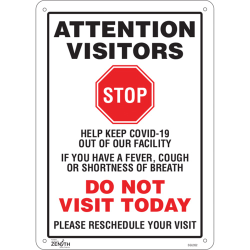 SGU352 "COVID-19 Do Not Visit Today" Sign, 14" x 10", Plastic, English with Pictogram