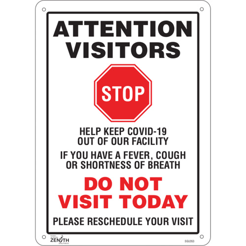 zenith safety products covid 19 do not visit today sign 14 x 10 aluminum english with pictogram zenith safety products