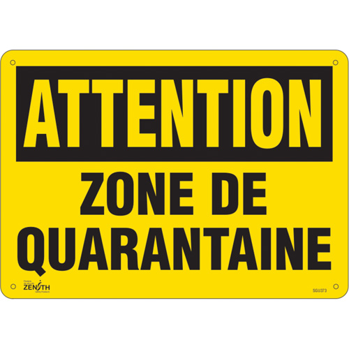SGU373 Enseigne  Zone de quarantaine , 10" x 14", Plastique, Français