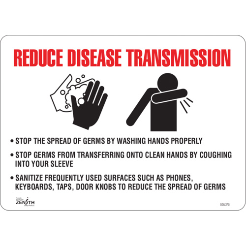 SGU375 Enseigne  Reduce Disease Transmission , 10" x 14", Vinyle, Anglais avec pictogramme