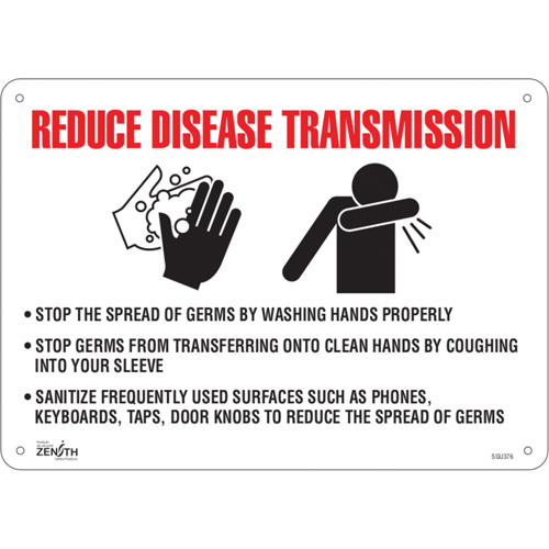 SGU376 Enseigne  Reduce Disease Transmission , 10" x 14", Plastique, Anglais avec pictogramme