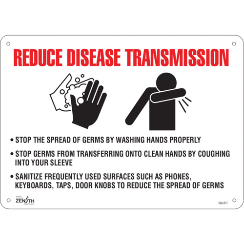SGU377 Enseigne  Reduce Disease Transmission , 10" x 14", Aluminium, Anglais avec pictogramme