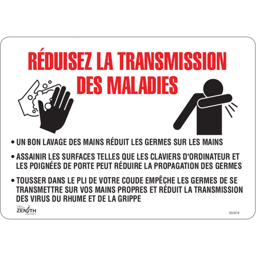 SGU378 Enseigne  R&eacute;duisez la transmission des maladies , 10" x 14", Vinyle, Français avec pictogramme