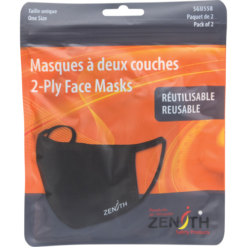 SGU558 2-Ply Reusable Face Masks, Polyester, Black