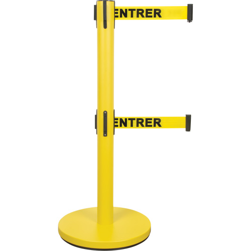 SHA667 Dual Belt Crowd Control Barrier, Steel, 35" H, Yellow Tape, 7' Tape Length