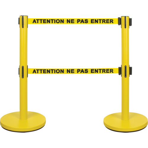 SHA667 Dual Belt Crowd Control Barrier, Steel, 35" H, Yellow Tape, 7' Tape Length