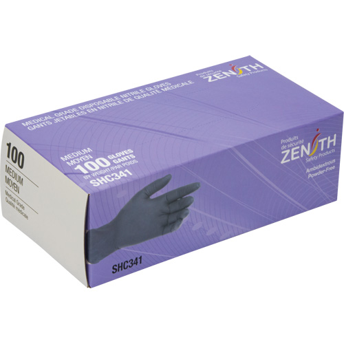 SHC341 Gants jetables de calibre m&eacute;dical, Moyen, Nitrile, 6 mils, Sans poudre, Noir, Classe 2