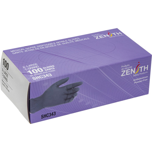 SHC343 Medical Grade Disposable Gloves, X-Large, Nitrile, 6-mil, Powder-Free, Black, Class 2
