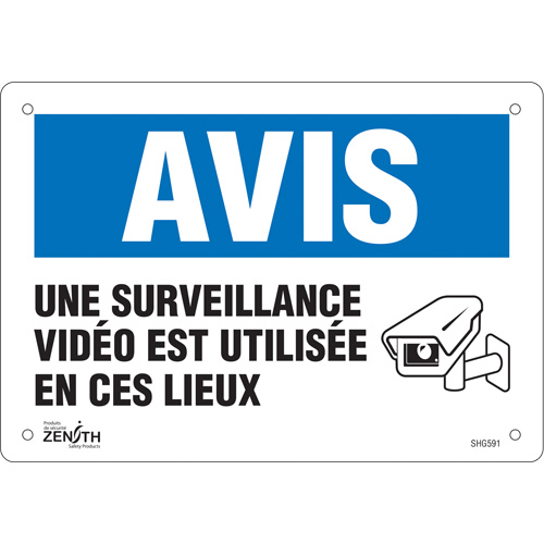 SHG591 Enseigne  Surveillance vid&eacute;o , 7" x 10", Plastique, Français avec pictogramme