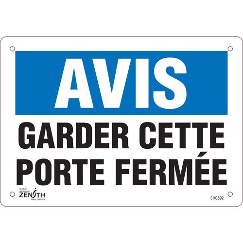 SHG592 "Porte ferm&eacute;e" Sign, 7" x 10", Vinyl, French