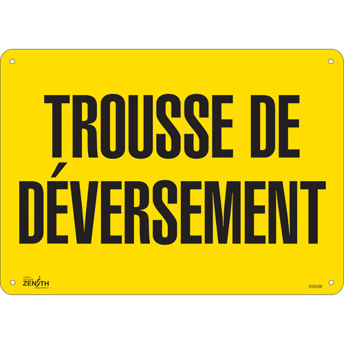 SHG598 "Trousse de d&eacute;versement" Sign, 10" x 14", Plastic, French