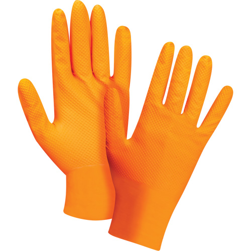 SHJ694 Heavyweight Tactile Grip Examination Gloves, Small, Nitrile, 8-mil, Powder-Free, Orange
