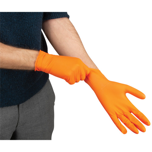 SHJ694 Heavyweight Tactile Grip Examination Gloves, Small, Nitrile, 8-mil, Powder-Free, Orange