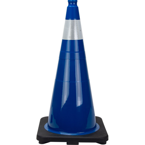 SHL480 C&ocirc;ne de signalisation de premi&egrave;re qualit&eacute;, 28", Bleu, Bande(s) r&eacute;fl&eacute;chissante(s) 4"