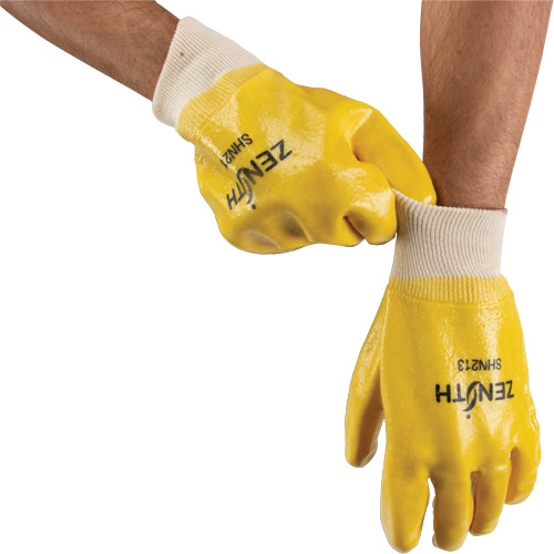 SHN213 Rough-Finish Chemical-Resistant Gloves, Size 9, 10" L, PVC, Interlock Inner Lining, 47-mil