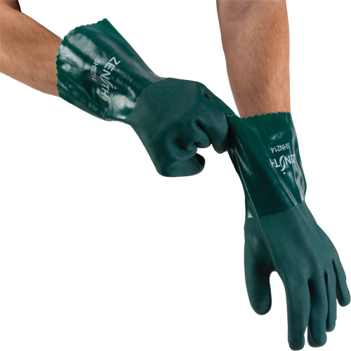 SHN214 Gants verts &agrave; double enduit, 12" lo, PVC, Doublure en Jersey de coton, 70 mils