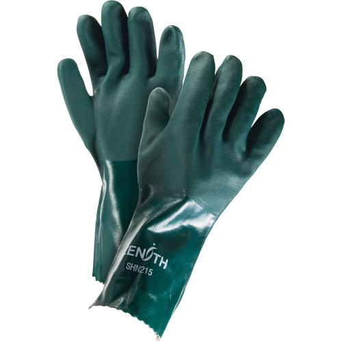 SHN215 Double Dipped Green Gloves, 14" L, PVC, Cotton Jersey Inner Lining, 70-mil
