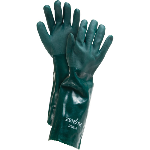 SHN216 Gants verts &agrave; double enduit, 18" lo, PVC, Doublure en Jersey de coton, 70 mils