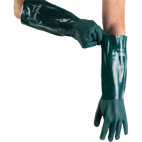 SHN216 Gants verts &agrave; double enduit, 18" lo, PVC, Doublure en Jersey de coton, 70 mils
