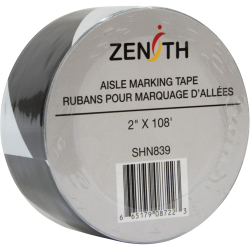 SHN839 Aisle Marking Tape, 2" x 108', PVC, Noir et blanc