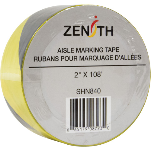 SHN840 Aisle Marking Tape, 2" x 108', PVC, Noir et jaune