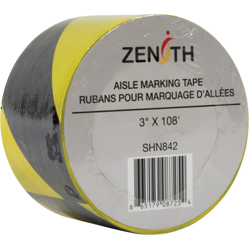SHN842 Aisle Marking Tape, 3" x 108', PVC, Black and Yellow