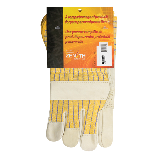 YC386R Gants d'ajusteur &agrave; paume renforc&eacute;e, Grand, Paume en Cuir fleur de vache, Doublure en Coton