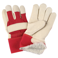Red & White Premium Winter-Lined Fitters Gloves, Large, Grain Cowhide Palm, Boa Inner Lining SAO053R | Zenith Safety Products