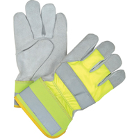 High Visibility Fitters Gloves, Large, Split Cowhide Palm, Cotton Inner Lining SED160R | Zenith Safety Products
