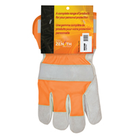 SEK236R Gants d'ajusteur haute visibilit&eacute; de premi&egrave;re qualit&eacute;, Grand, Paume en Cuir de vache refendu, Doublure en Coton