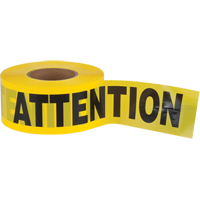 "Attention" Barricade Tape, Bilingual, 3" W x 1000' L, 1.5 mils, Black on Yellow SEK398 | Zenith Safety Products