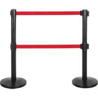 Dual Belt Crowd Control Barrier, Steel, 35" H, Red Tape, 7' Tape Length SHA661 | Zenith Safety Products