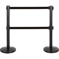 Dual Belt Crowd Control Barrier, Steel, 35" H, Black Tape, 7' Tape Length SHA662 | Zenith Safety Products