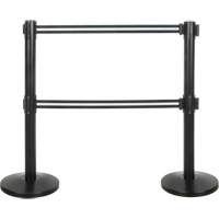 Dual Belt Crowd Control Barrier, Steel, 35" H, Black/White Tape, 7' Tape Length SHA663 | Zenith Safety Products