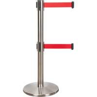 Dual Belt Crowd Control Barrier, Steel, 35" H, Red Tape, 7' Tape Length SHA665 | Zenith Safety Products