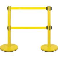 Dual Belt Crowd Control Barrier, Steel, 35" H, Yellow Tape, 7' Tape Length SHA666 | Zenith Safety Products