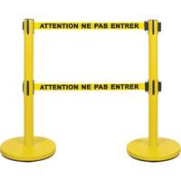 Dual Belt Crowd Control Barrier, Steel, 35" H, Yellow Tape, 7' Tape Length SHA667 | Zenith Safety Products