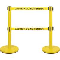 Dual Belt Crowd Control Barrier, Steel, 35" H, Yellow Tape, 7' Tape Length SHA668 | Zenith Safety Products