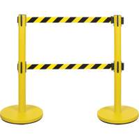 Dual Belt Crowd Control Barrier, Steel, 35" H, Black/Yellow Tape, 7' Tape Length SHA669 | Zenith Safety Products