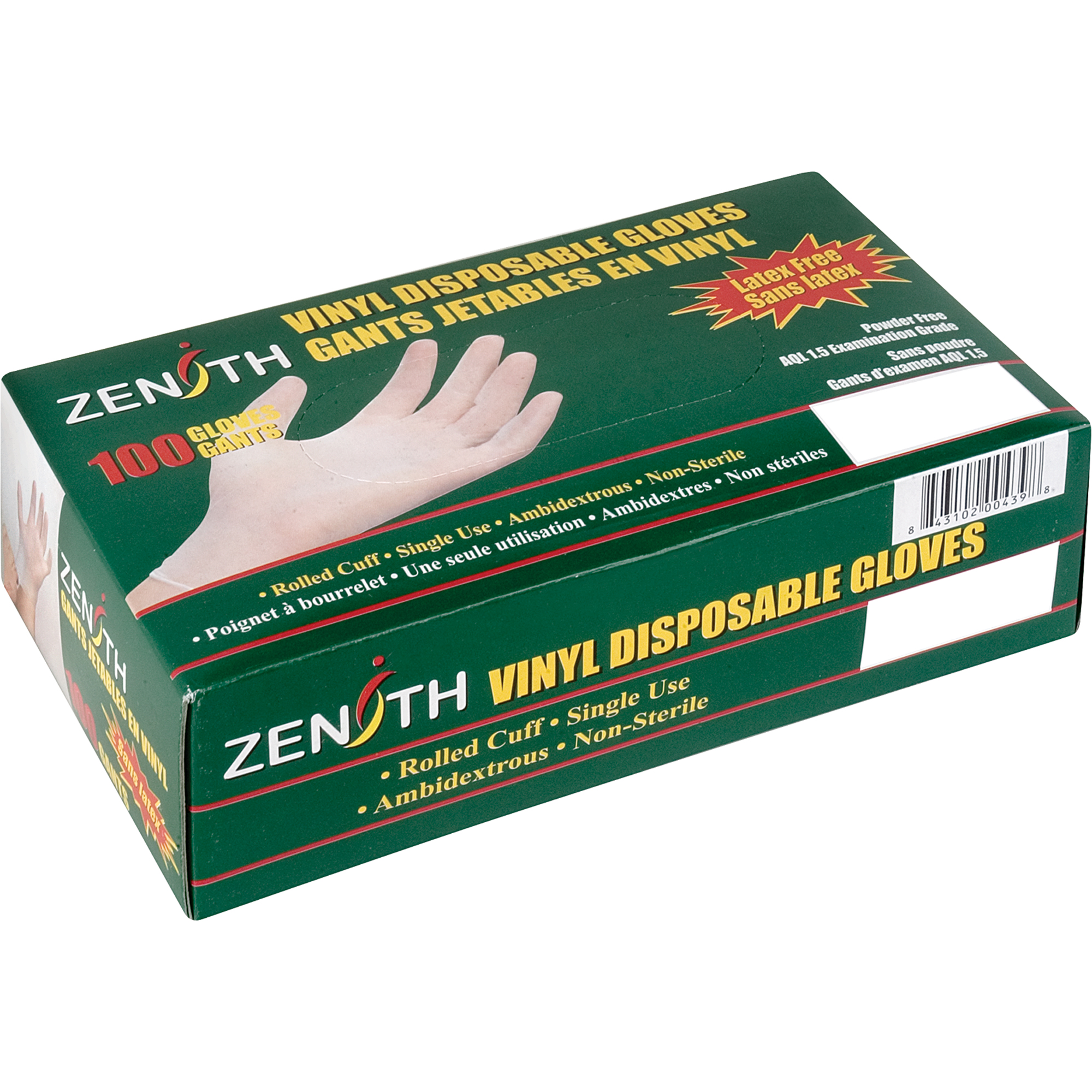 Zenith Safety Products Disposable Gloves, Large, Vinyl, 4mil, Powder
