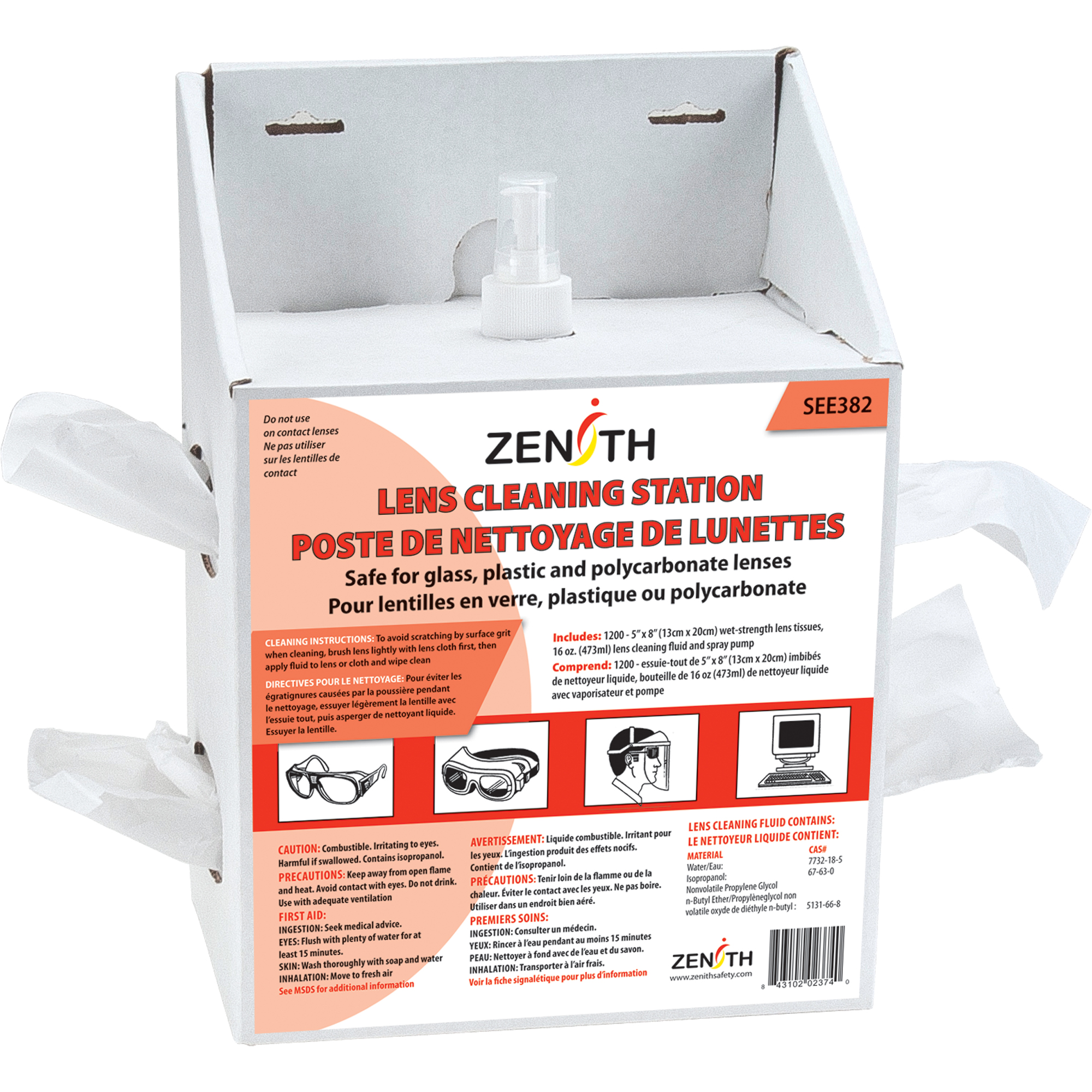 ZENITH SAFETY PRODUCTS Disposable Lens Cleaning Stations, Cardboard, 8