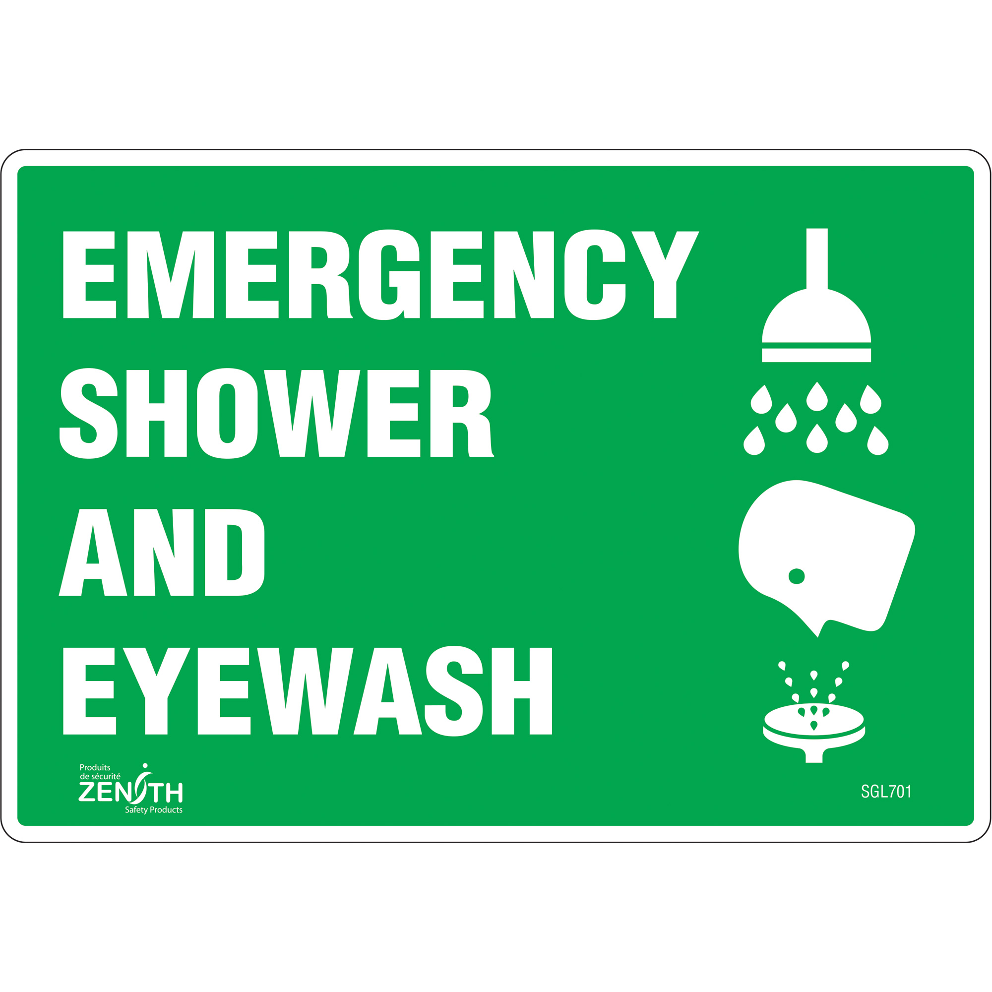 Zenith Safety Products "Emergency Shower And Eyewash" Sign, 7" x 10