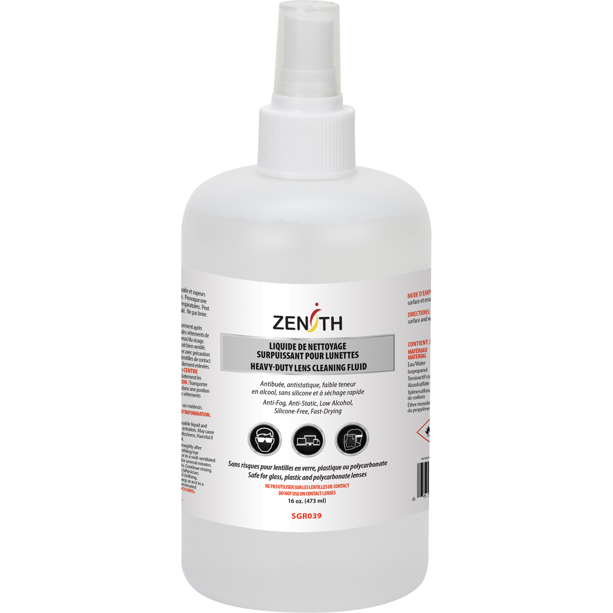Zenith Window Cleaner Zenith Safety Products Anti-Fog Premium Lens Cleaner, 473 ml SGR039 ...